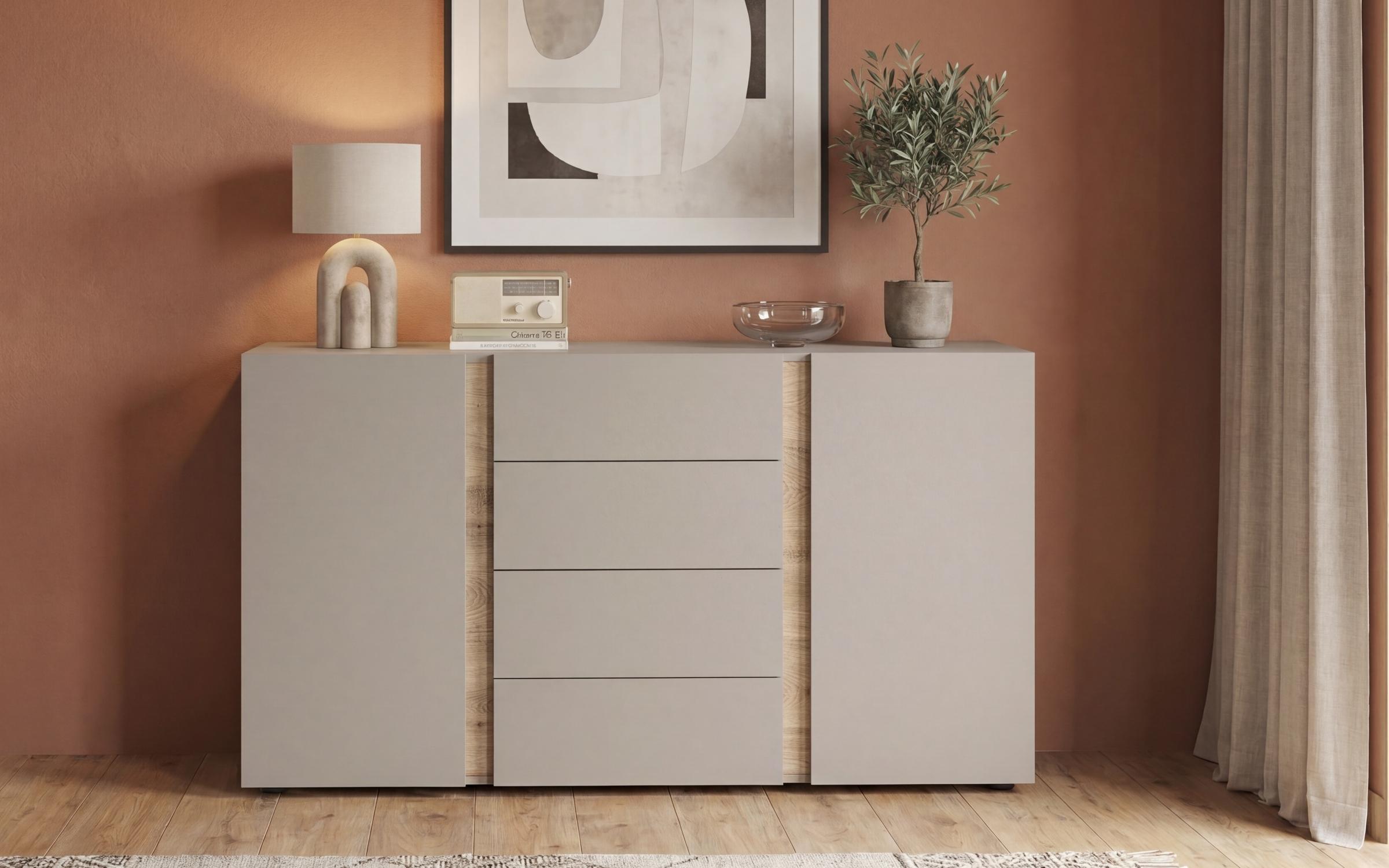 Σετ κρεβατοκάμαρας 160/200 Omonia, cashmere + δρυς Castello honey  6